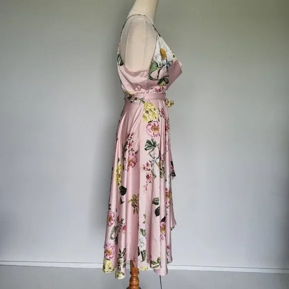 Sheike High Tea Multicolour Floral Cowl Neck Midi Dress with Belt Size 10 - Picture 4 of 9